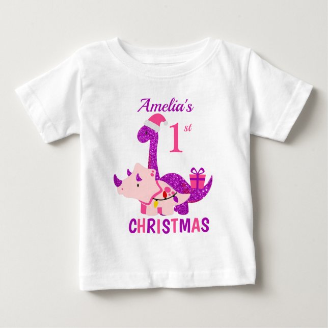 Dinosaur Lila Glitter T Shirt (Framsida)