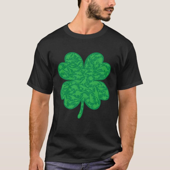 Dinosaur Lover Four Leaf Clover Dino St Patricks D T Shirt (Framsida)