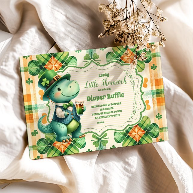 Dinosaur Lucky Little Shamrock Diapper Raffle Tilläggskort (Skapare uppladdad)