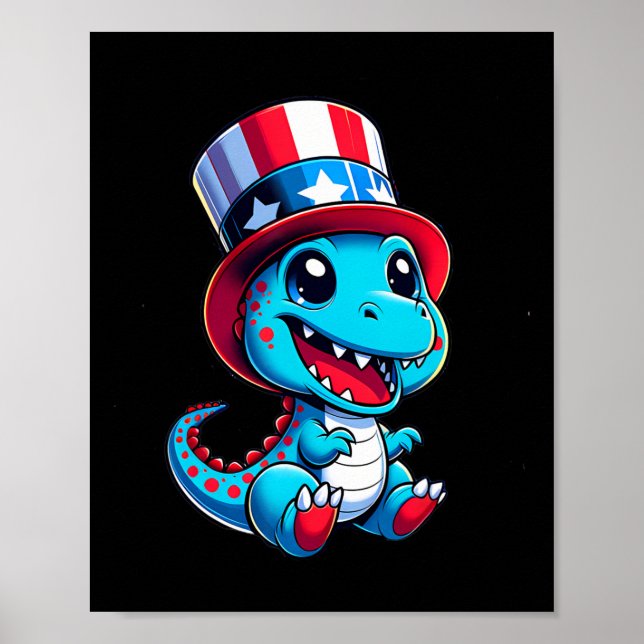 Dinosaur Lycklig 4:e juli Independence day Manar W Poster (Framsidan)