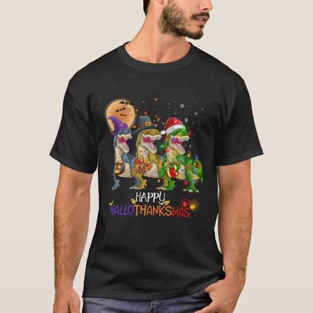 Dinosaur Lycklig HalloTackMas T Rex Shirt (Framsida)
