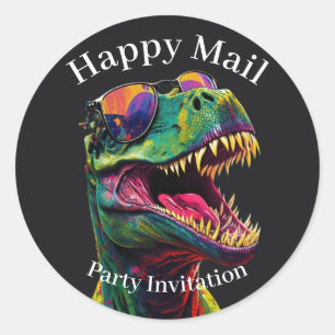 Dinosaur Lycklig Mail Children Classic Round Stick Runt Klistermärke