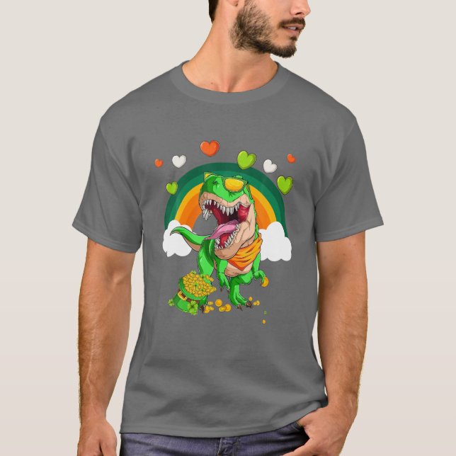 Dinosaur Lycklig St Pat Trex Day Dino St Patricks  T Shirt (Framsida)