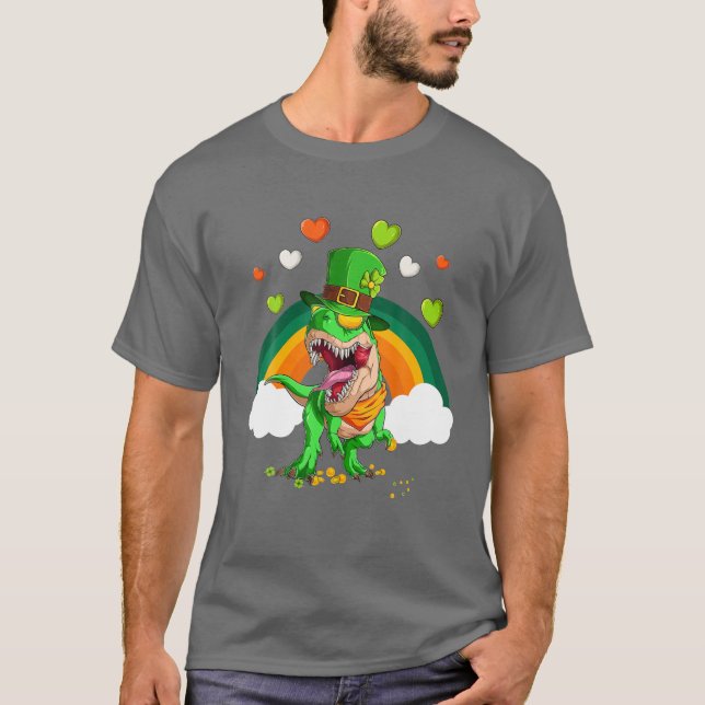 Dinosaur Lycklig St Pat Trex Day Dino St Patricks  T Shirt (Framsida)