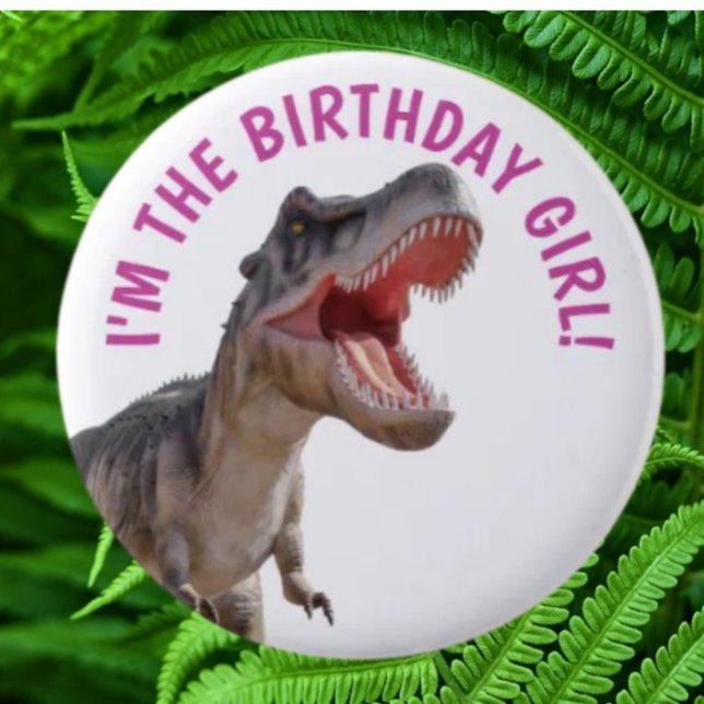 Dinosaur Lycklig T Rex GIRL Knapp (Bring your dream party to life with our selection of quality Dinosaur themed party supplies )