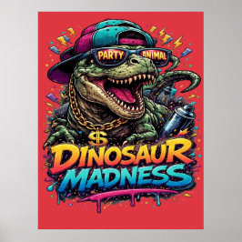 Dinosaur Madness — Festdjur T‑Rex-grafik Poster