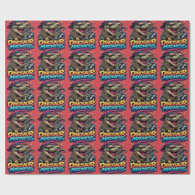 Dinosaur Madness — Party Animal T‑Rex Graphic Presentpapper (Platt)