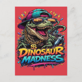 Dinosaur Madness — Party Animal T‑Rex Graphic Vykort