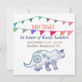 Dinosaur Mandala Flaggor  Baby Shower Inbjudan