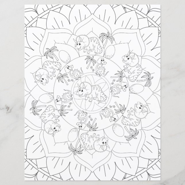 Dinosaur Mandala Roligt Relaxing Kids Coloring Pag (Framsida)