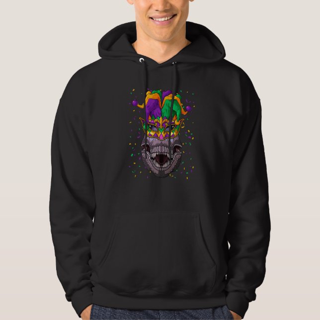 Dinosaur Mardi Gras T Rex Ansikte Carnival Jester  Hoodie (Framsida)