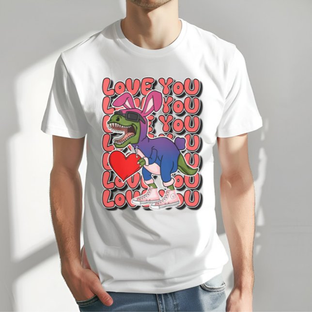 Dinosaur med С ostume i Bisexual Flagga Färg T Shirt (Skapare uppladdad)