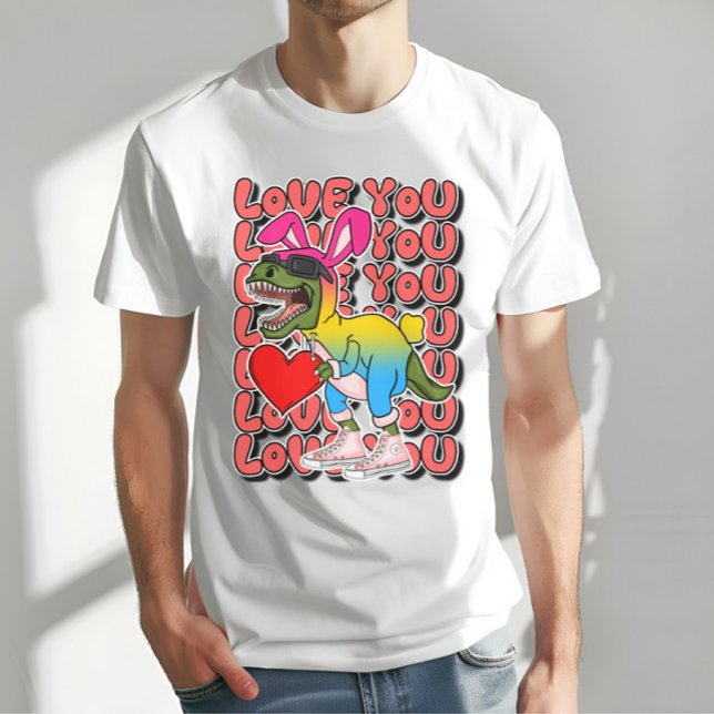 Dinosaur med С ostume i Pansexual Flagga Färg T Shirt (Skapare uppladdad)