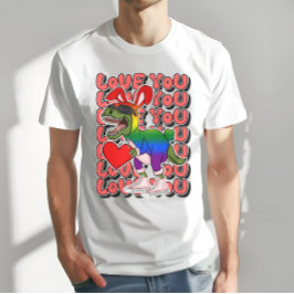 Dinosaur med С ostume i Rainbow Flagga Färg T Shirt