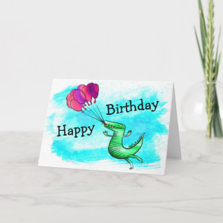 Dinosaur med ballonger födelsedagskort kort
