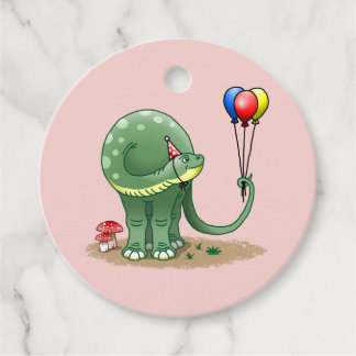 Dinosaur med ballonger för festen gåvor etiketter