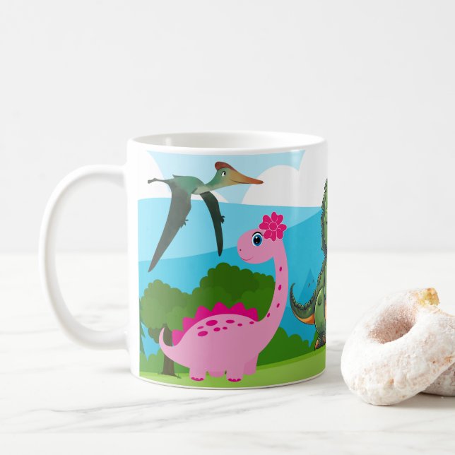 Dinosaur med färgrik förhistorisk • Rolig barn-din Kaffemugg (Med munk)