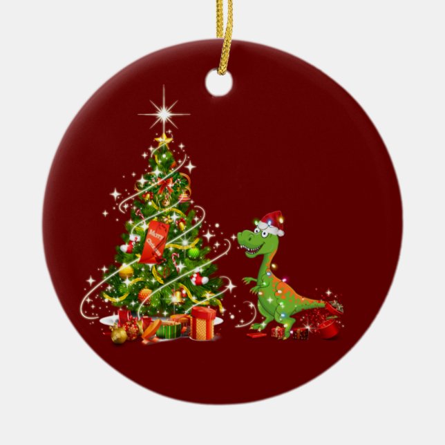 Dinosaur med hög jultomte julgransprydnad keramik (Framsidan)