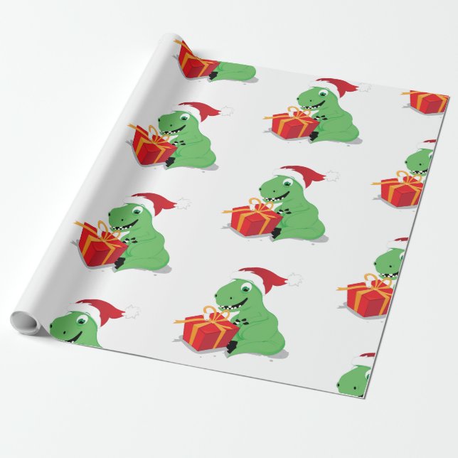 Dinosaur med julklappning Papper Presentpapper (Utrullad)