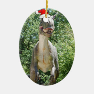 Dinosaur med Jultomten Hat till jul Julgransprydnad Keramik