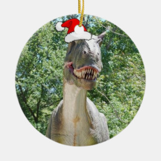 Dinosaur med Jultomten Hat till jul Julgransprydnad Keramik