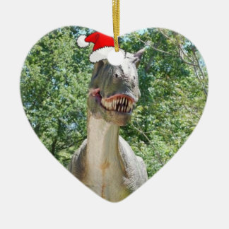 Dinosaur med Jultomten Hat till jul Julgransprydnad Keramik