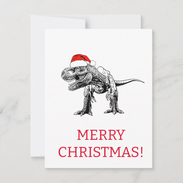 DINOSAUR MED SANTA HAT CHRISTMAS CARD KORT (Framsida)
