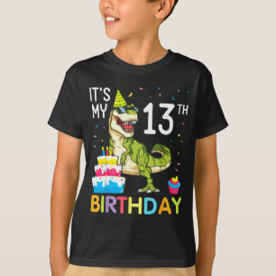Dinosaur med tårta 13-årsdag glad 13 år t shirt