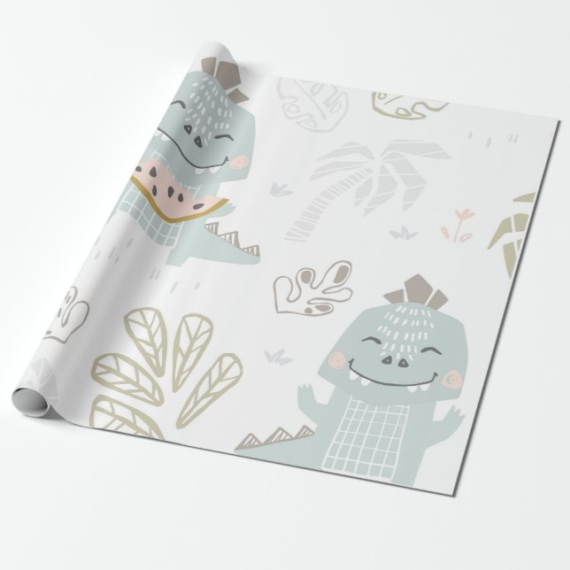  Dinosaur med vattenmelon Presentpapper (Utrullad)