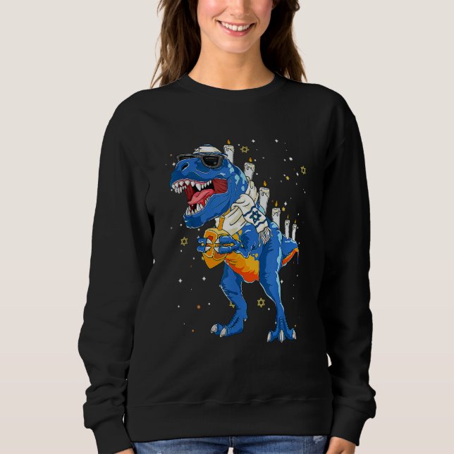 Dinosaur Menorasaurus Rex Dino Boys Hanukkah Chanu T Shirt (Framsida)