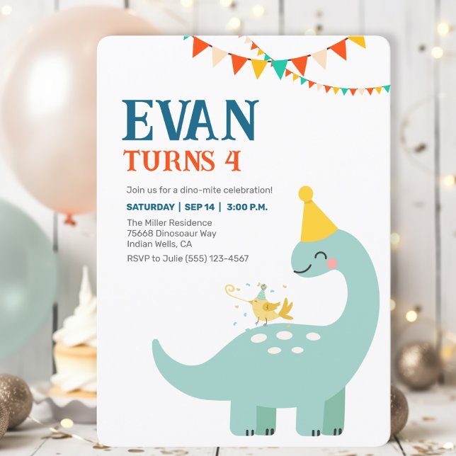 Dinosaur Minimalistisk Inbjudan Pojkar Födelsedag  (Modern minimalistic invitation. Personalize and set the tone for a dino-mite event!)
