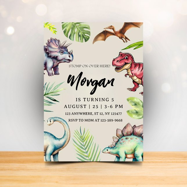 Dinosaur Modern Födelsedagsinbjudan Barnkalas Inbjudningar (Skapare uppladdad)