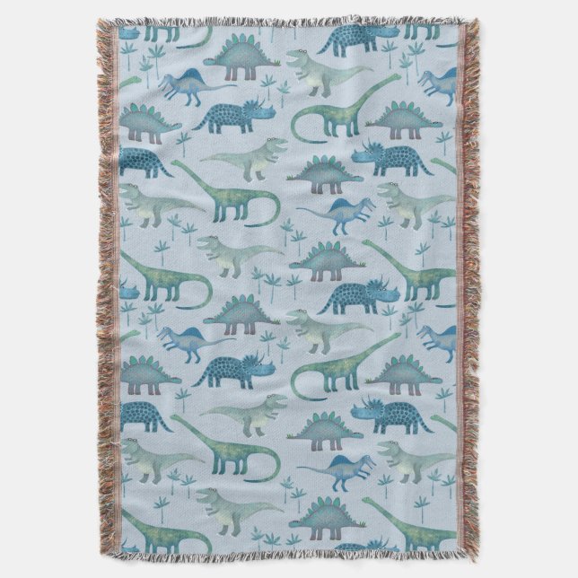 Dinosaur Mönster Blue Filt (Framsidan Vertikal)