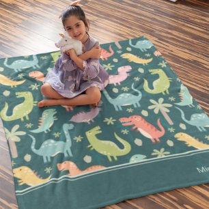 Dinosaur Mönster Blue Monogrammed Kid Boy Fleecefilt