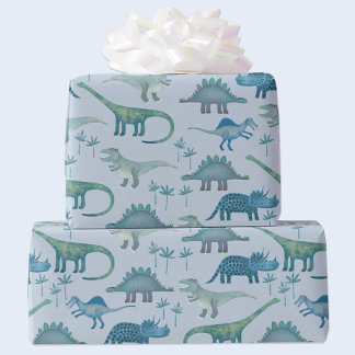 Dinosaur Mönster Blue Presentpapper