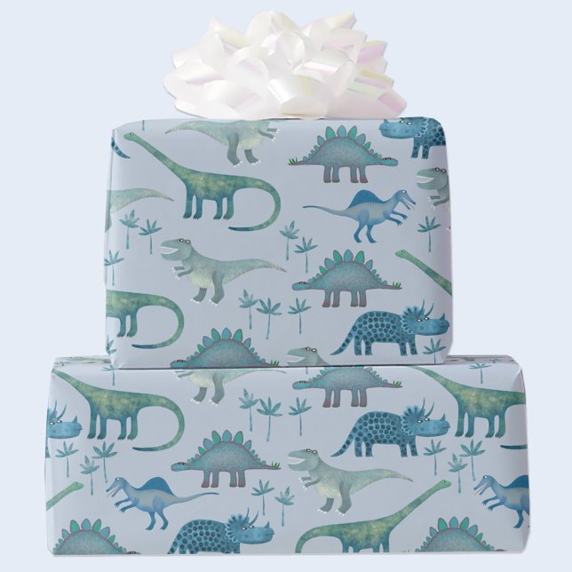 Dinosaur Mönster Blue Presentpapper (Cute dinosaur gift wrapping paper roll)