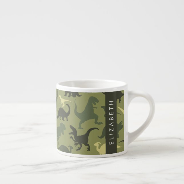 Dinosaur Mönster, Dinosaur Silhouette, ditt namn Espressomugg (Höger)