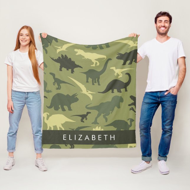 Dinosaur Mönster, Dinosaur Silhouette, ditt namn Fleecefilt (På plats)