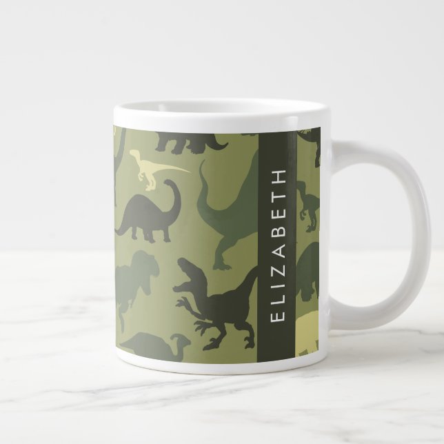 Dinosaur Mönster, Dinosaur Silhouette, ditt namn Jumbo Mugg (Höger)