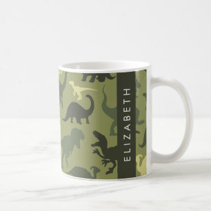 Dinosaur Mönster, Dinosaur Silhouette, ditt namn Kaffemugg