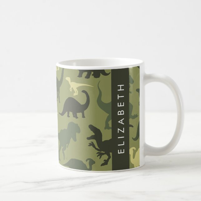 Dinosaur Mönster, Dinosaur Silhouette, ditt namn Kaffemugg (Höger)