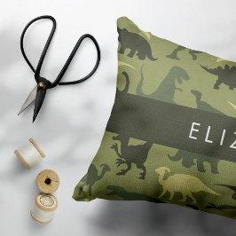 Dinosaur Mönster, Dinosaur Silhouette, ditt namn Prydnadskudde