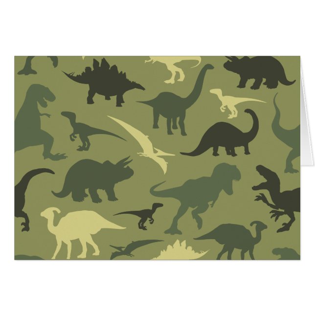 Dinosaur Mönster, Dinosaur Silhouette, Grönt Dino Hälsningskort (Framsidan Horizontal)