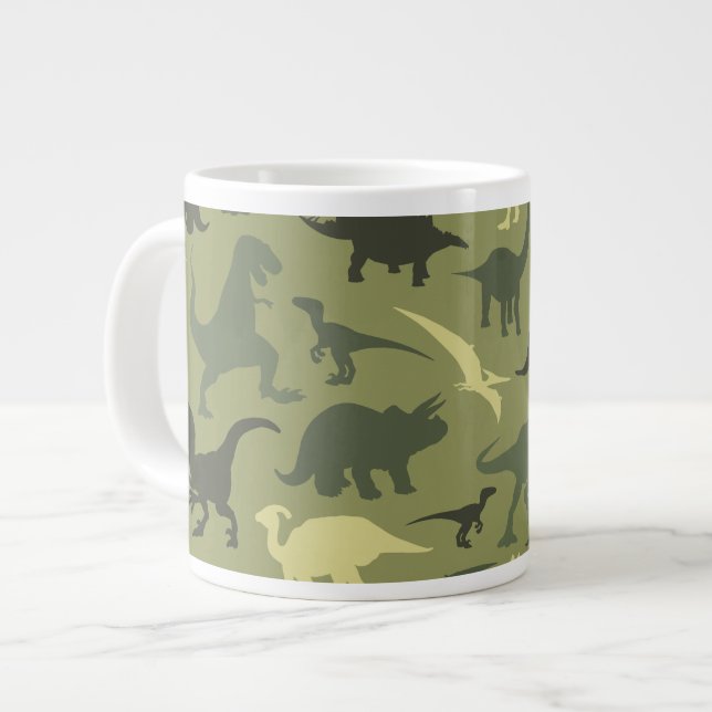 Dinosaur Mönster, Dinosaur Silhouette, Grönt Dino Jumbo Mugg (Framsida vänster)