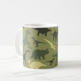 Dinosaur Mönster, Dinosaur Silhouette, Grönt Dino Kaffemugg