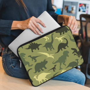 Dinosaur Mönster, Dinosaur Silhouette, Grönt Dino Laptop Fodral