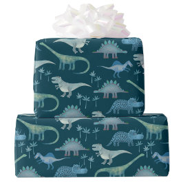 Dinosaur Mönster Grönt Presentpapper