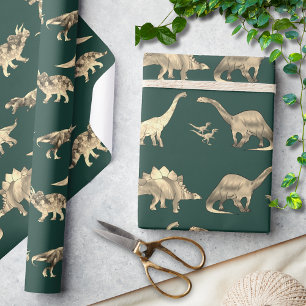 Dinosaur Mönster Grönt Presentpapper