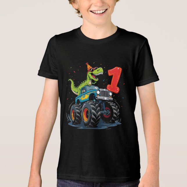 Dinosaur Monster Lastbil Birthday Shirt for Boys T Shirt (Framsida)