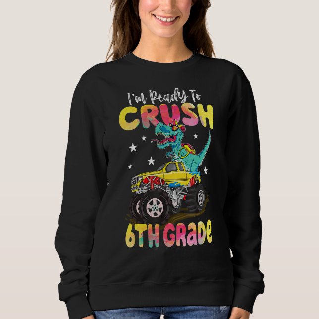 Dinosaur Monster Lastbil Crush 6e Klass tillbaka t Shirt (Framsida)